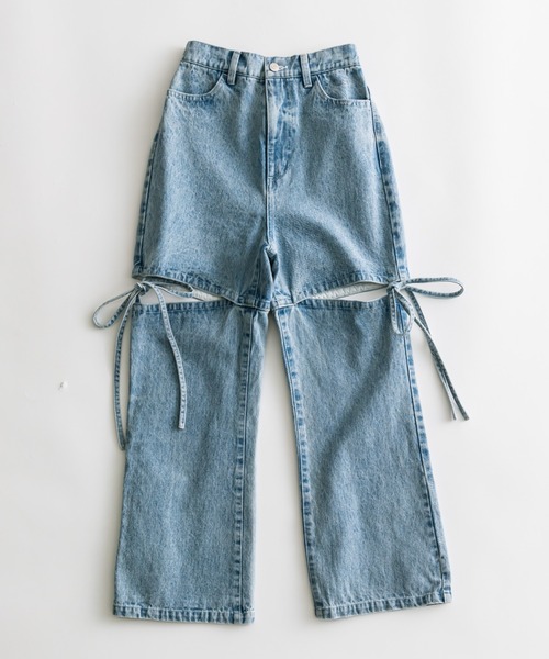 OLIVE des OLIVE（オリーブデオリーブ）の「サイドスリットリボンデニムパンツ　1041030070（デニムパンツ・レディース・ピンク/ブルー/グレー/サックスブルー・MEDIUM/SMALL）」の7枚目の写真