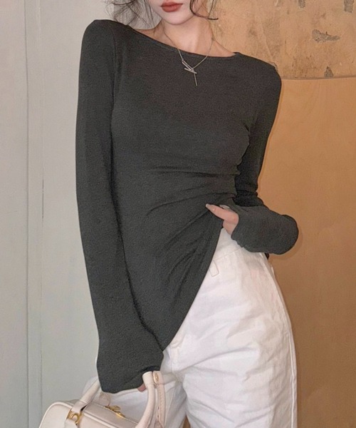 LADY LIKE(レディライク)の「バックリボン開き見せカットトップス(Tシャツ/カットソー・レディース・ブラック/グレー/モカ・M)」の16枚目の写真