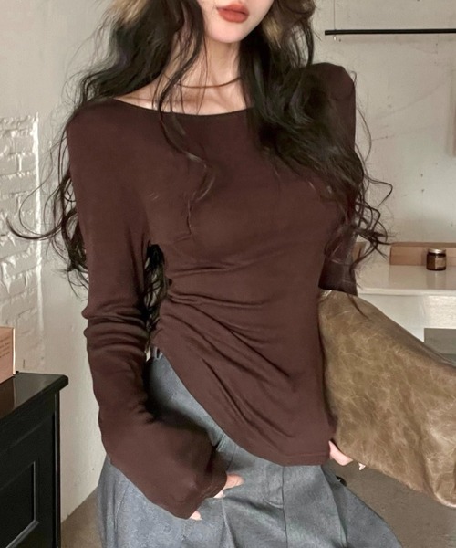 LADY LIKE(レディライク)の「バックリボン開き見せカットトップス(Tシャツ/カットソー・レディース・ブラック/グレー/モカ・M)」の7枚目の写真