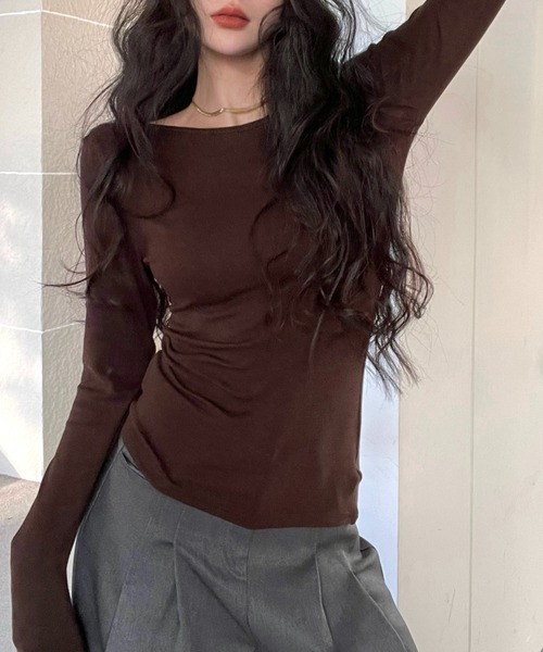 LADY LIKE(レディライク)の「バックリボン開き見せカットトップス(Tシャツ/カットソー・レディース・ブラック/グレー/モカ・M)」の12枚目の写真