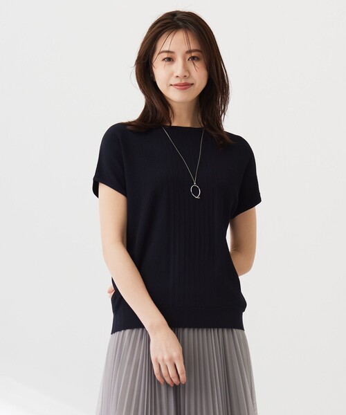 J.PRESS（ジェイプレス）の「【洗える】レーヨンエリートストレッチ フレンチスリーブ ニット（ニット/セーター・レディース・オレンジ系/ふじ色系/ライトグリーン系/ネイビー系/ホワイト系・T13/T15）」の3枚目の写真