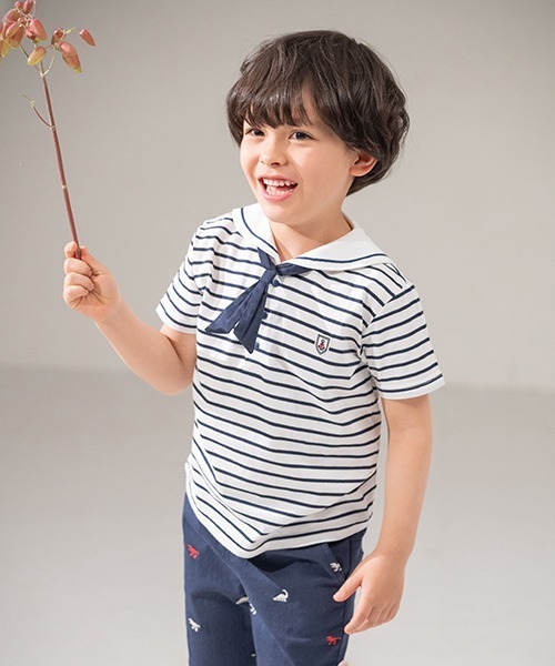 sense of wonder(センスオブワンダー)の「セーラーTシャツ(花粉ガード)(Tシャツ/カットソー・キッズ・ネイビー/オフホワイト・80cm/90cm/100cm/110cm/120cm/130cm)」の1枚目の写真