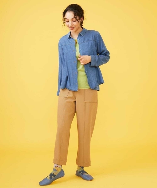 Jocomomola（ホコモモラ）の「TRツイル 刺繍ストレートパンツ（その他パンツ・レディース・ダークインディゴブルー/ベージュ・42/40）」の4枚目の写真