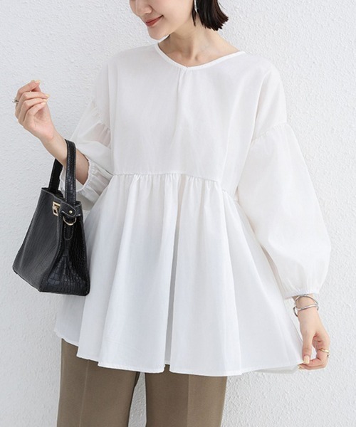 Doux Belle(ドゥーベル)の「七分丈ドロップショルダートップス(Tシャツ/カットソー・レディース・グレイッシュベージュ/グリーン/ホワイト/ブラック・FREE)」の2枚目の写真