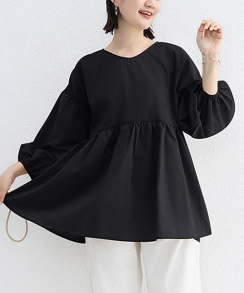 Doux Belle(ドゥーベル)の「七分丈ドロップショルダートップス(Tシャツ/カットソー・レディース・グレイッシュベージュ/グリーン/ホワイト/ブラック・FREE)」の3枚目の写真
