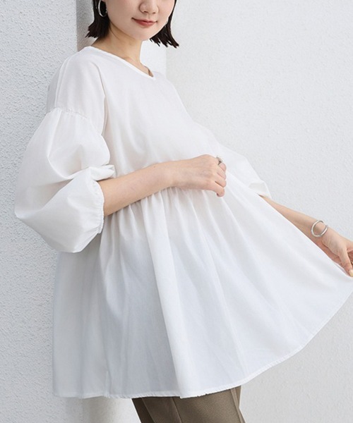 Doux Belle(ドゥーベル)の「七分丈ドロップショルダートップス(Tシャツ/カットソー・レディース・グレイッシュベージュ/グリーン/ホワイト/ブラック・FREE)」の22枚目の写真