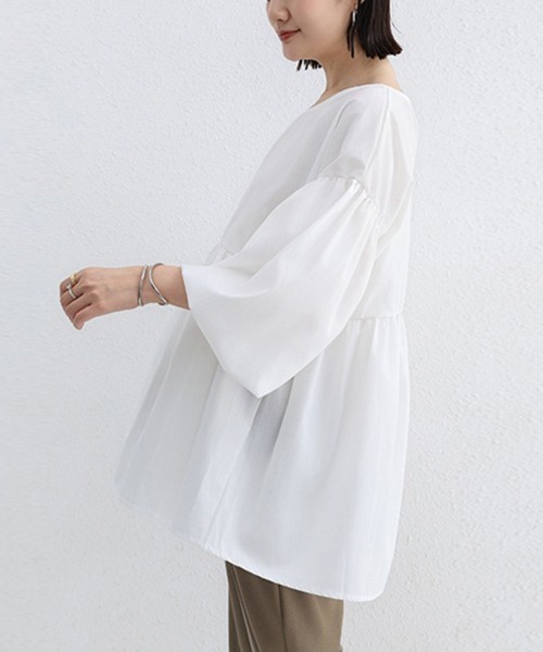 Doux Belle(ドゥーベル)の「七分丈ドロップショルダートップス(Tシャツ/カットソー・レディース・グレイッシュベージュ/グリーン/ホワイト/ブラック・FREE)」の21枚目の写真