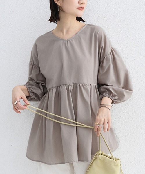 Doux Belle(ドゥーベル)の「七分丈ドロップショルダートップス(Tシャツ/カットソー・レディース・グレイッシュベージュ/グリーン/ホワイト/ブラック・FREE)」の19枚目の写真