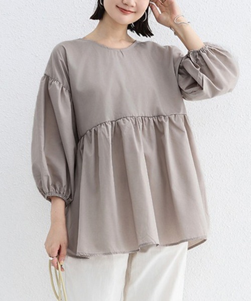 Doux Belle(ドゥーベル)の「七分丈ドロップショルダートップス(Tシャツ/カットソー・レディース・グレイッシュベージュ/グリーン/ホワイト/ブラック・FREE)」の18枚目の写真