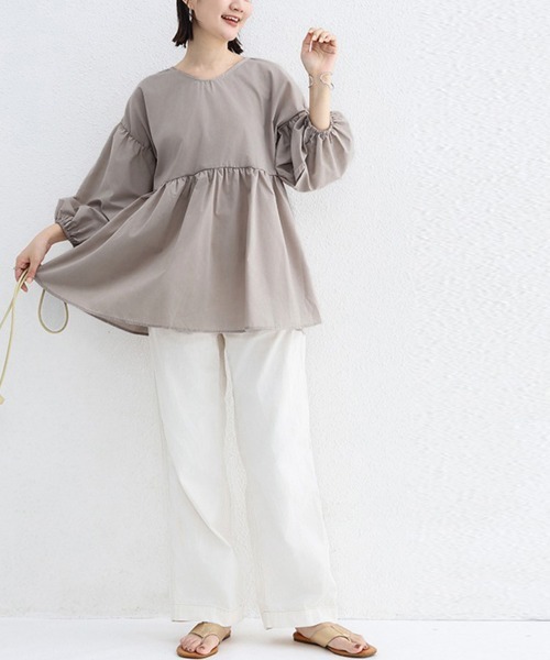 Doux Belle(ドゥーベル)の「七分丈ドロップショルダートップス(Tシャツ/カットソー・レディース・グレイッシュベージュ/グリーン/ホワイト/ブラック・FREE)」の14枚目の写真