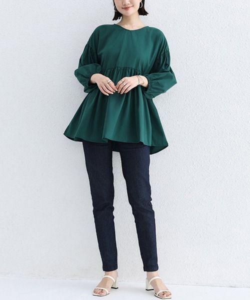 Doux Belle(ドゥーベル)の「七分丈ドロップショルダートップス(Tシャツ/カットソー・レディース・グレイッシュベージュ/グリーン/ホワイト/ブラック・FREE)」の12枚目の写真