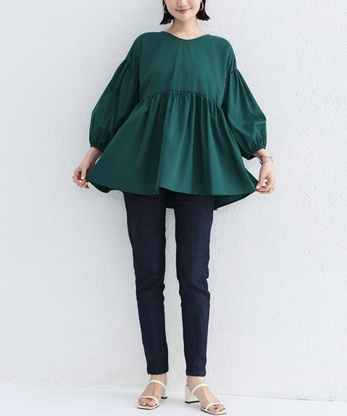 Doux Belle(ドゥーベル)の「七分丈ドロップショルダートップス(Tシャツ/カットソー・レディース・グレイッシュベージュ/グリーン/ホワイト/ブラック・FREE)」の9枚目の写真