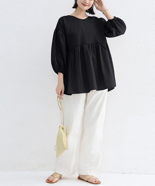 Doux Belle(ドゥーベル)の「七分丈ドロップショルダートップス(Tシャツ/カットソー・レディース・グレイッシュベージュ/グリーン/ホワイト/ブラック・FREE)」の6枚目の写真