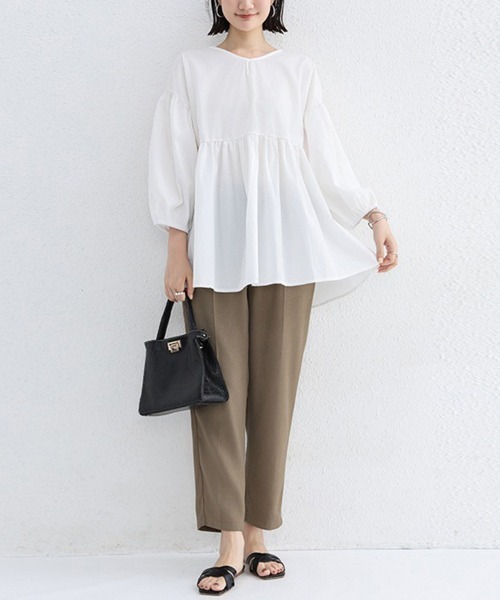 Doux Belle(ドゥーベル)の「七分丈ドロップショルダートップス(Tシャツ/カットソー・レディース・グレイッシュベージュ/グリーン/ホワイト/ブラック・FREE)」の5枚目の写真