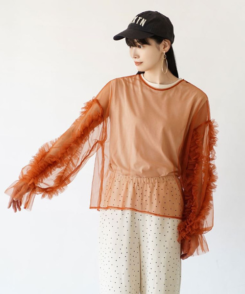 e-zakkamania stores(イーザッカマニアストアーズ)の「キャンディースリーブ フリルシアープルオーバー(シャツ/ブラウス・レディース・アイボリー/カーキ/ブラック/テラコッタ/グレー・M)」の21枚目の写真