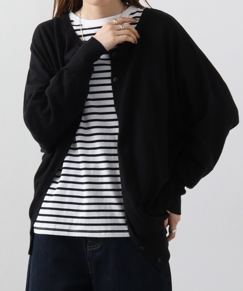 atONE(アットワン)の「atONE コットンニットドルマンカーディガン(カーディガン/ボレロ・レディース・ブラック/ホワイト/ネイビー/杢グレー/グレイッシュベージュ・LL~3L/4L~5L/M-L)」の2枚目の写真