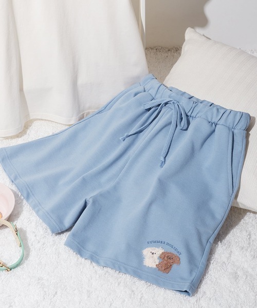 tutuanna（チュチュアンナ）の「[とにかくさらっと涼しい]もこもこトイプードル刺繍裏毛ショートパンツ（その他ルームウェア・レディース・サックスブルー/ピンク/チャコール・M/S/L）」の2枚目の写真