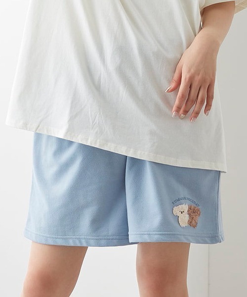 tutuanna（チュチュアンナ）の「[とにかくさらっと涼しい]もこもこトイプードル刺繍裏毛ショートパンツ（その他ルームウェア・レディース・サックスブルー/ピンク/チャコール・M/S/L）」の4枚目の写真