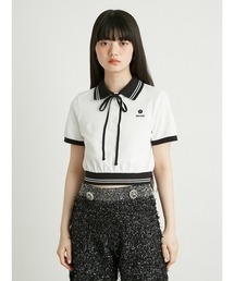 完売商品♡LILYBROWN×MARYQUANT クロップドリボンポロシャツ 赤 LILY BROWN（リリーブラウン）の「【LILY BROWN×MARY QUANT