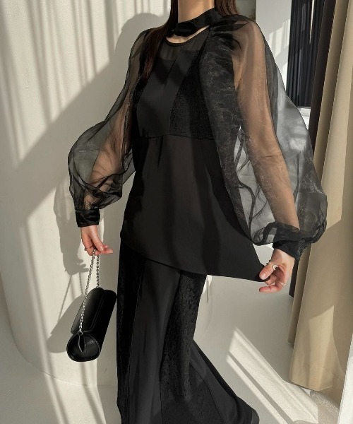 シースルー　ブラック　オケージョンドレス　ウィルフリー　willfully WILLFULLY（ウィルフリー）の「sheer motif lace OP & gather breast