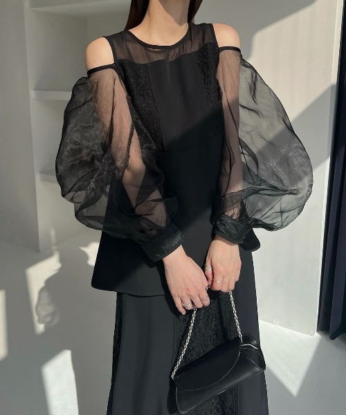 WILLFULLY（ウィルフリー）の「organdy bolero lace patchwork 3 piece SET UP（ドレス・レディース・ブラック/ライトグリーン/サックスブルー・FREE）」の11枚目の写真