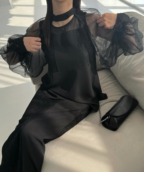 シースルー　ブラック　オケージョンドレス　ウィルフリー　willfully WILLFULLY（ウィルフリー）の「organdy bolero lace patchwork 3