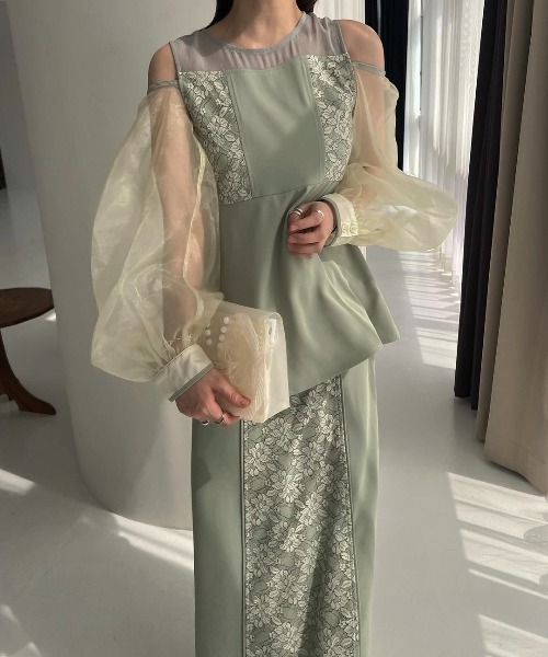 WILLFULLY（ウィルフリー）の「organdy bolero lace patchwork 3 piece SET UP（ドレス・レディース・ブラック/ライトグリーン/サックスブルー・FREE）」の16枚目の写真