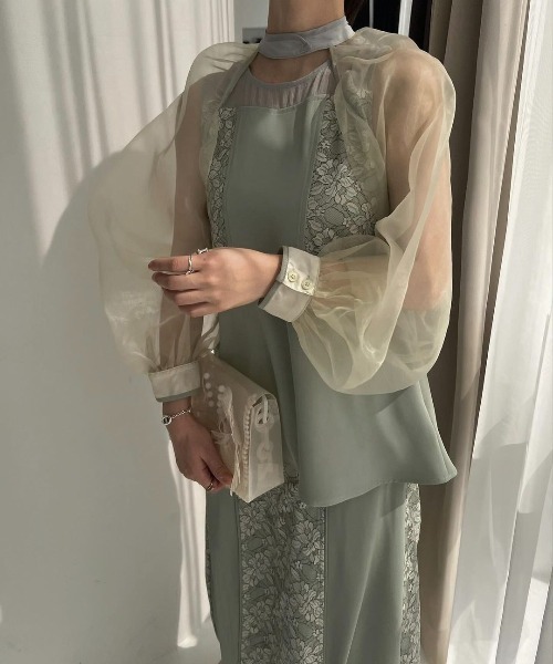 WILLFULLY（ウィルフリー）の「organdy bolero lace patchwork 3 piece SET UP（ドレス・レディース・ブラック/ライトグリーン/サックスブルー・FREE）」の17枚目の写真