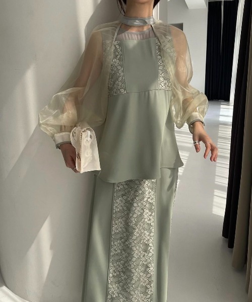 WILLFULLY（ウィルフリー）の「organdy bolero lace patchwork 3 piece SET UP（ドレス・レディース・ブラック/ライトグリーン/サックスブルー・FREE）」の21枚目の写真