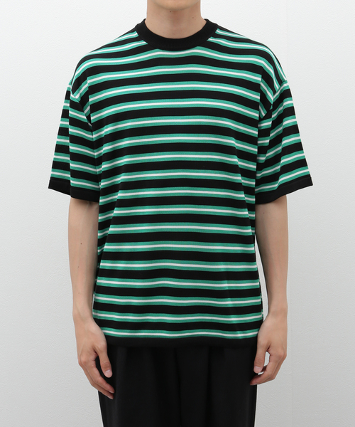 EDIFICE（エディフィス）の「マルチ ボーダー ニット Tシャツ（Tシャツ/カットソー・メンズ・グリーン/パープル・MEDIUM/LARGE）」の4枚目の写真