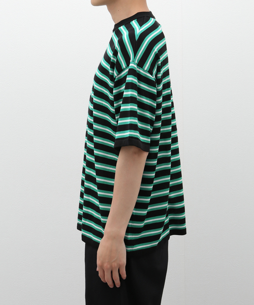 EDIFICE（エディフィス）の「マルチ ボーダー ニット Tシャツ（Tシャツ/カットソー・メンズ・グリーン/パープル・MEDIUM/LARGE）」の5枚目の写真