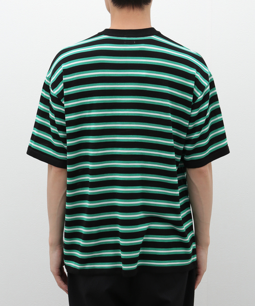 EDIFICE（エディフィス）の「マルチ ボーダー ニット Tシャツ（Tシャツ/カットソー・メンズ・グリーン/パープル・MEDIUM/LARGE）」の6枚目の写真