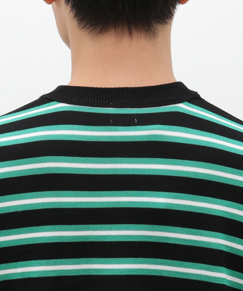 EDIFICE（エディフィス）の「マルチ ボーダー ニット Tシャツ（Tシャツ/カットソー・メンズ・グリーン/パープル・MEDIUM/LARGE）」の8枚目の写真