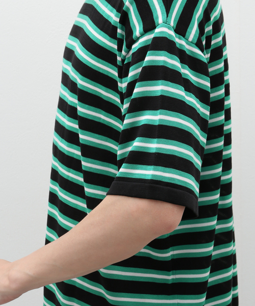 EDIFICE（エディフィス）の「マルチ ボーダー ニット Tシャツ（Tシャツ/カットソー・メンズ・グリーン/パープル・MEDIUM/LARGE）」の10枚目の写真