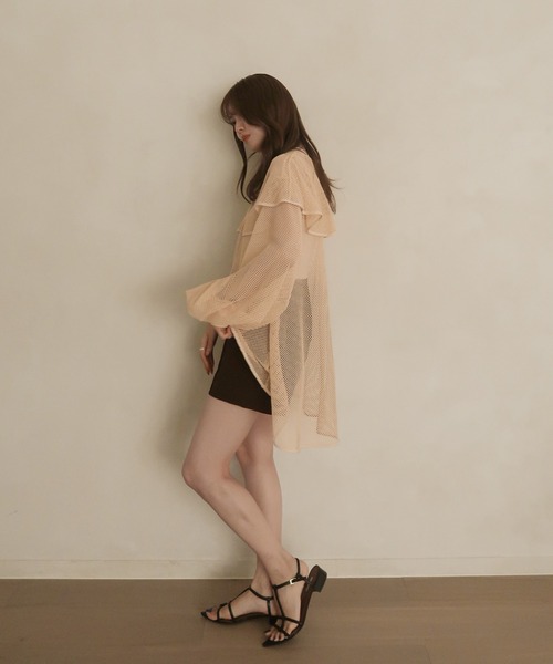 mideal(マイディール)の「mesh frill tops / メッシュフリルトップス(Tシャツ/カットソー・レディース・ベージュ・FREE)」の4枚目の写真