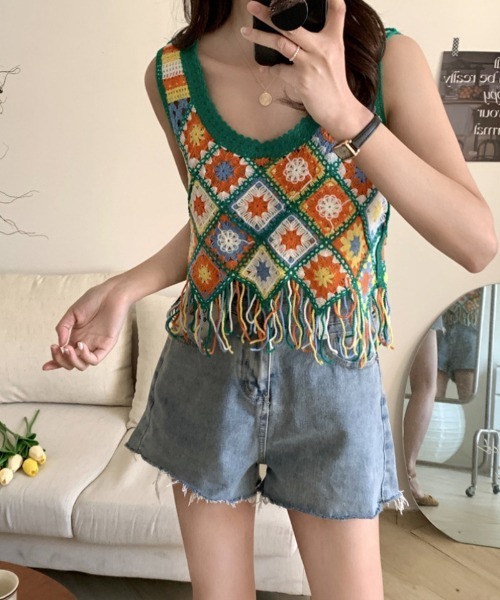 Ritzy（リッツィー）の「かぎ針編みタッセル ニットキャミソール