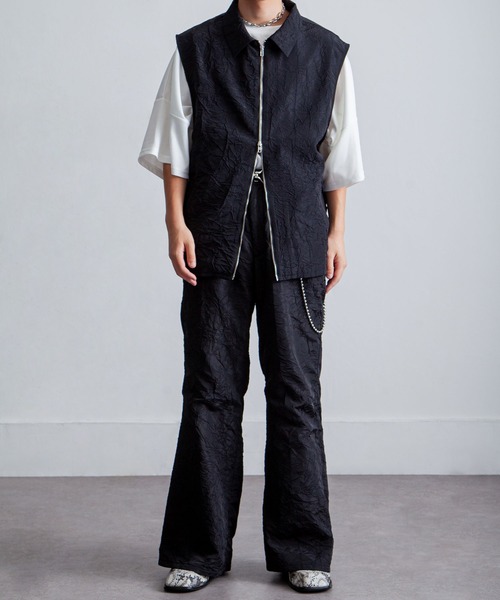 NILWAY（ニルウェイ）の「ワッシャー加工フレアパンツ/ワッシャーデザインフレアベルボトムパンツ（その他パンツ・メンズ・ライトグレー/ブラック・SMALL/LARGE/MEDIUM）」の4枚目の写真