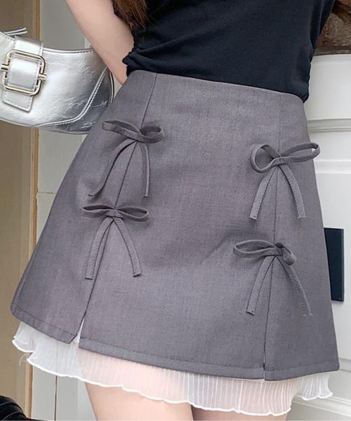 Jasmine Grandiflorum(ジャスミングランディフローラム)の「【Jasmine】リボンミニスカート(スカート・レディース・ホワイト/グレー/ブラック・SMALL/MEDIUM)」の3枚目の写真