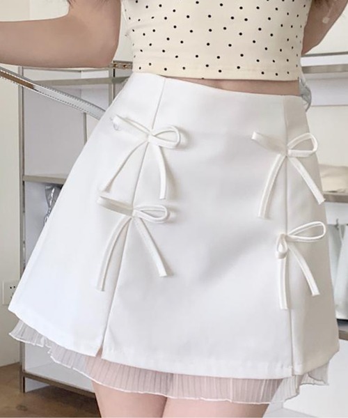 Jasmine Grandiflorum(ジャスミングランディフローラム)の「【Jasmine】リボンミニスカート(スカート・レディース・ホワイト/グレー/ブラック・SMALL/MEDIUM)」の2枚目の写真