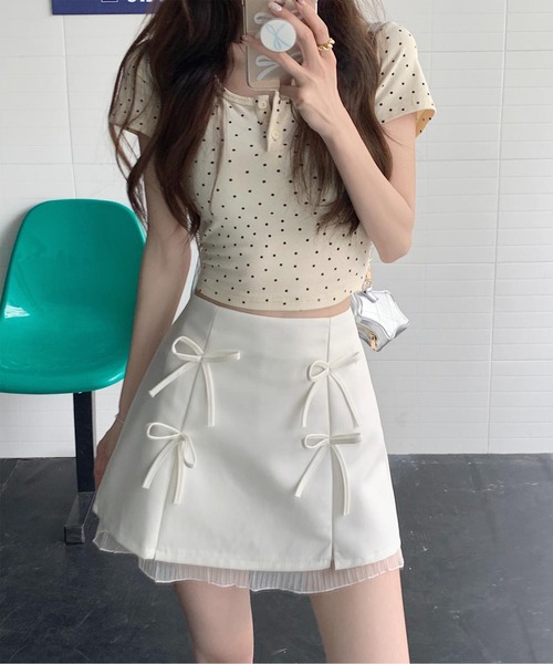 Jasmine Grandiflorum(ジャスミングランディフローラム)の「【Jasmine】リボンミニスカート(スカート・レディース・ホワイト/グレー/ブラック・SMALL/MEDIUM)」の13枚目の写真