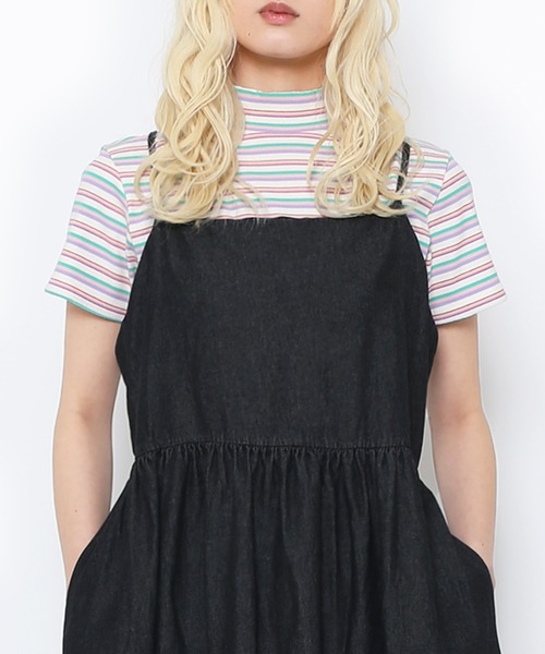 PUNYUS（プニュズ）の「マルチボーダーハイネックリブＴシャツ（Tシャツ/カットソー・レディース・オレンジ/ピンク・1/2/3/4）」の3枚目の写真