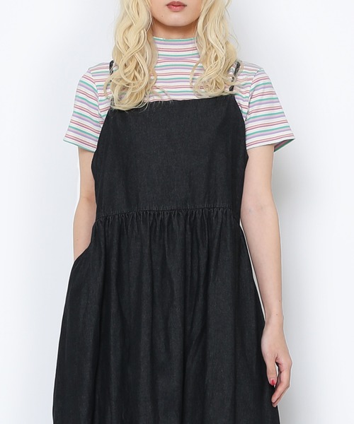 PUNYUS（プニュズ）の「マルチボーダーハイネックリブＴシャツ（Tシャツ/カットソー・レディース・オレンジ/ピンク・1/2/3/4）」の4枚目の写真