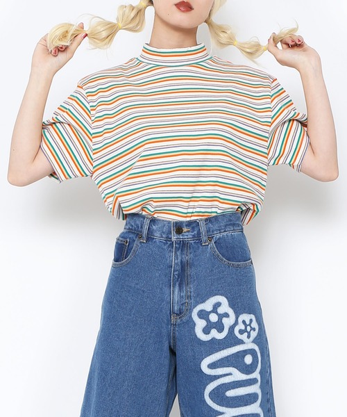 PUNYUS（プニュズ）の「マルチボーダーハイネックリブＴシャツ（Tシャツ/カットソー・レディース・オレンジ/ピンク・1/2/3/4）」の13枚目の写真