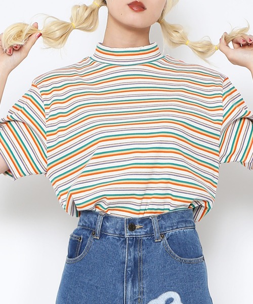 PUNYUS（プニュズ）の「マルチボーダーハイネックリブＴシャツ（Tシャツ/カットソー・レディース・オレンジ/ピンク・1/2/3/4）」の16枚目の写真