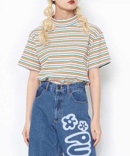 PUNYUS（プニュズ）の「マルチボーダーハイネックリブＴシャツ（Tシャツ/カットソー・レディース・オレンジ/ピンク・1/2/3/4）」の15枚目の写真