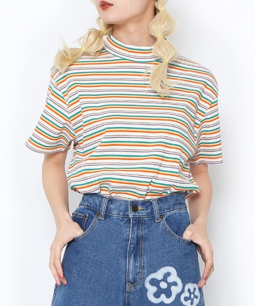 PUNYUS（プニュズ）の「マルチボーダーハイネックリブＴシャツ（Tシャツ/カットソー・レディース・オレンジ/ピンク・1/2/3/4）」の14枚目の写真