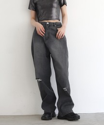 ダメージデニムワイドパンツ