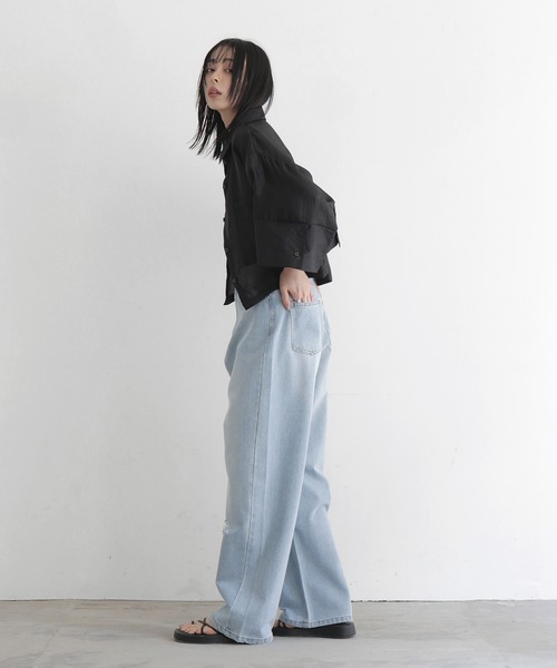 LIAN（リアン）の「ダメージデニムワイドパンツ（デニムパンツ・レディース・ブラック/ブルー系その他/ブルー・MEDIUM/SMALL）」の5枚目の写真