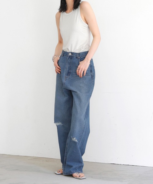 LIAN（リアン）の「ダメージデニムワイドパンツ（デニムパンツ・レディース・ブラック/ブルー系その他/ブルー・MEDIUM/SMALL）」の15枚目の写真