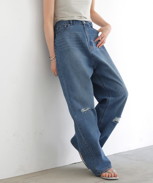 LIAN（リアン）の「ダメージデニムワイドパンツ（デニムパンツ・レディース・ブラック/ブルー系その他/ブルー・MEDIUM/SMALL）」の16枚目の写真